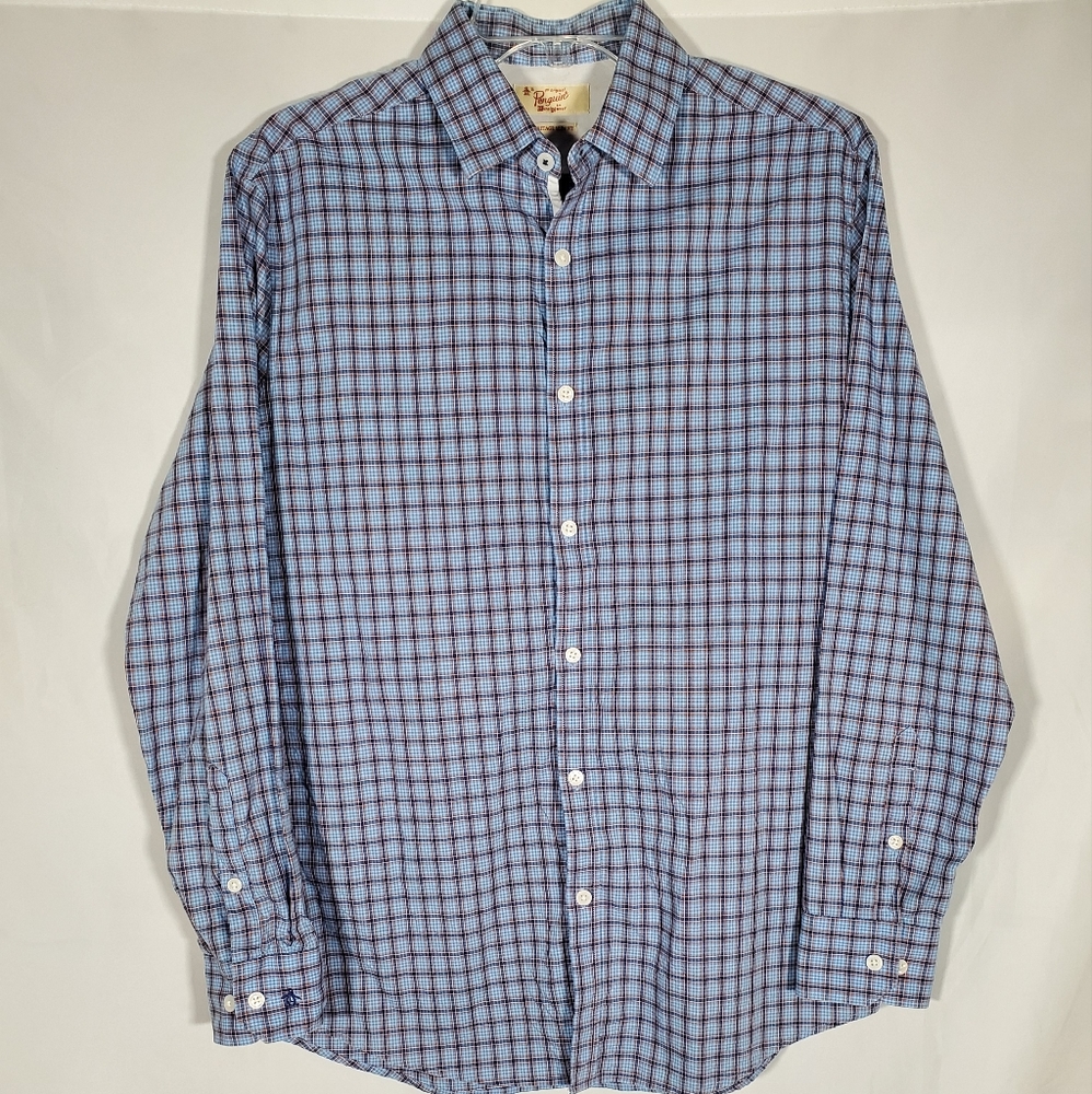 ORIGINAL PENGUIN HERITAGE SLIM FIT BLUE RED PLAID BUTTON UP SHIRT
